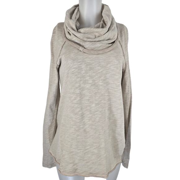 Free People Beach Heathered Tan Cowl Neck Lightweight Sweater OSFM - Picture 2 of 6